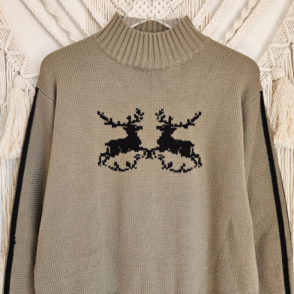 Vintage Obermeyer Ski Sweater Reindeer Knit Wool Blend Mock Neck Nordic Womens L - Picture 3 of 7